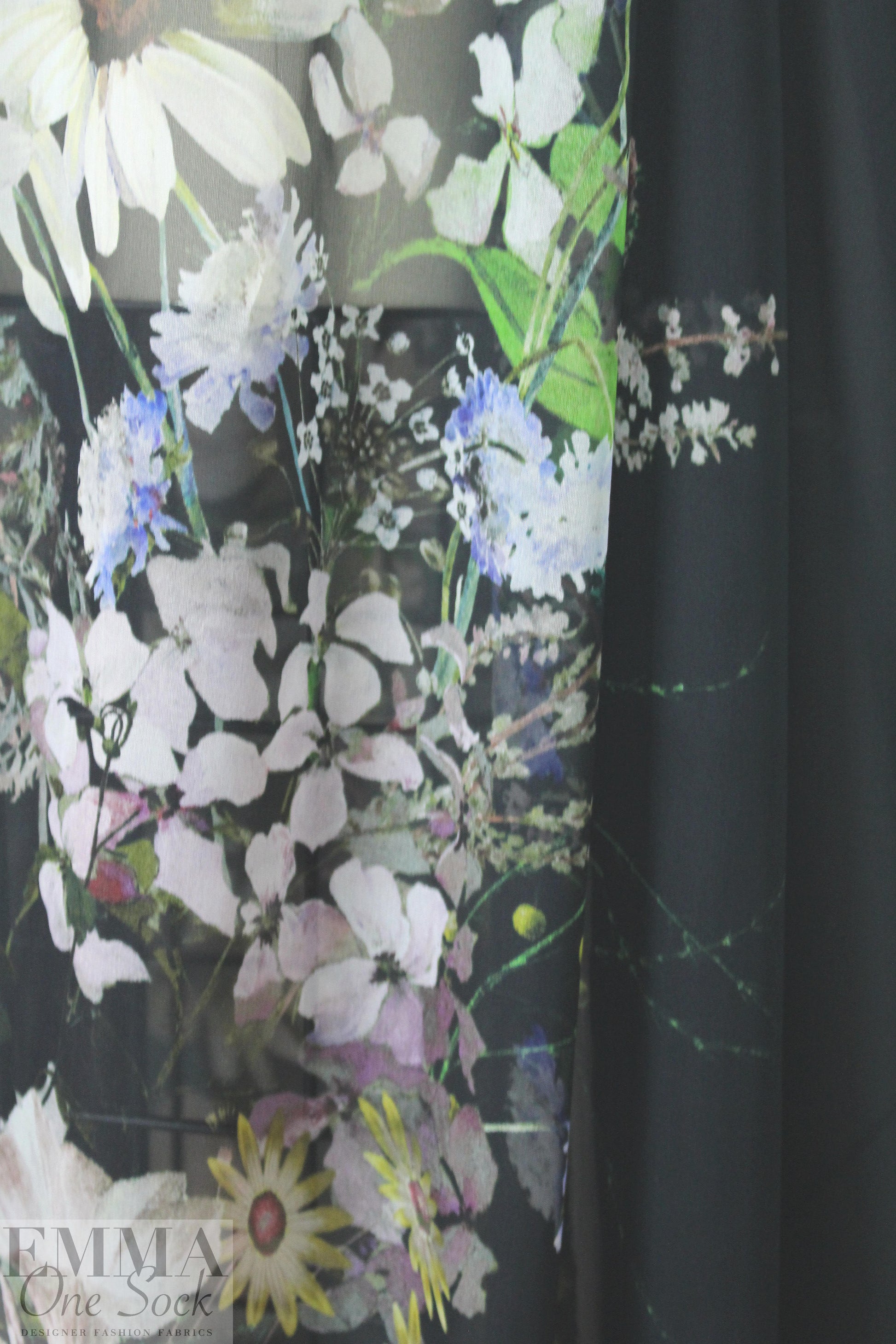 famous designer 'botanical nocturne' silk chiffon