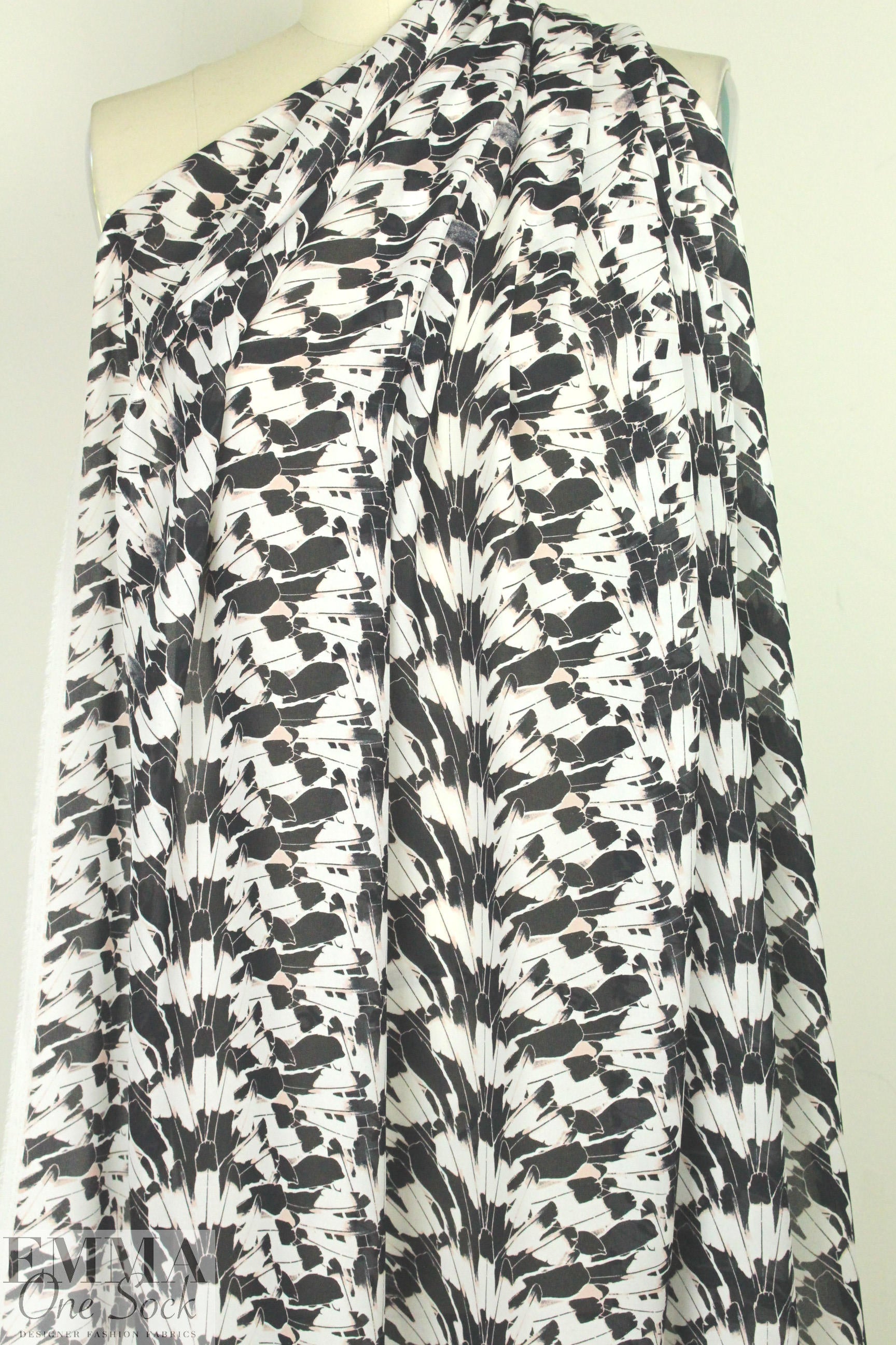 NY designer feathery rorschach silk chiffon