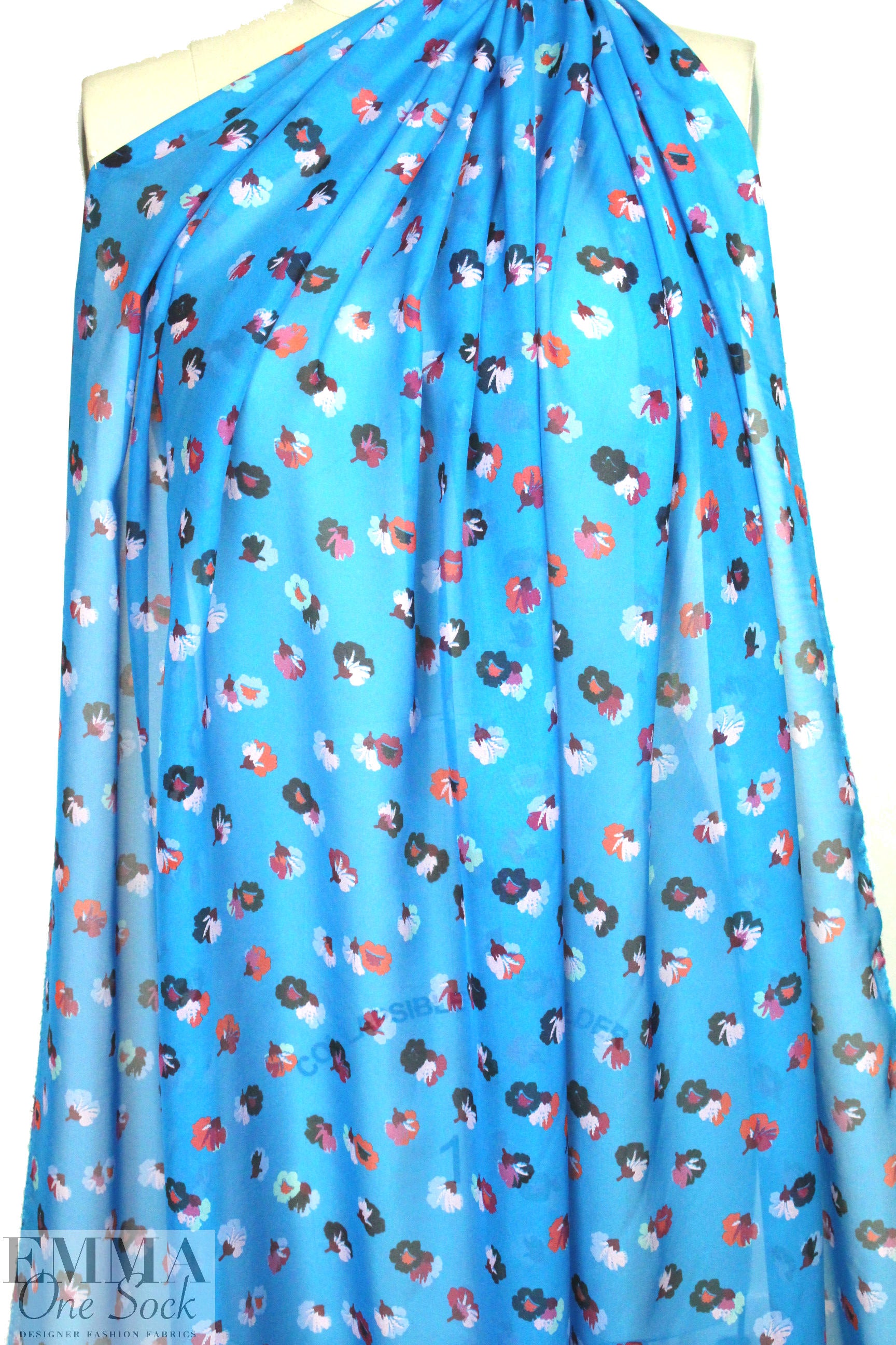Rebecca Tayl0r 'painted flowers on sky' silk chiffon 1.75 yds