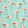 French deadstock 'flamingos on aqua' silk georgette