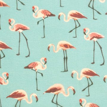 French deadstock 'flamingos on aqua' silk georgette