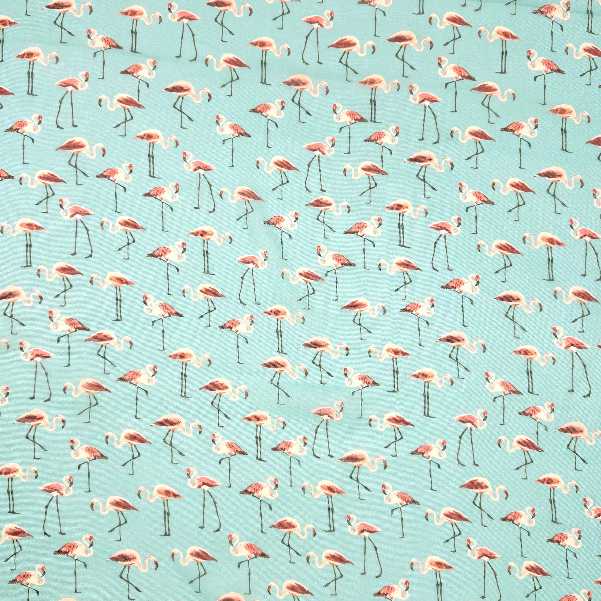 French deadstock 'flamingos on aqua' silk georgette