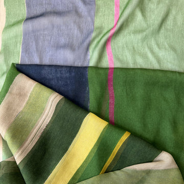 French printed stripe crinkle chiffon - green/limoncello 1.625 yds