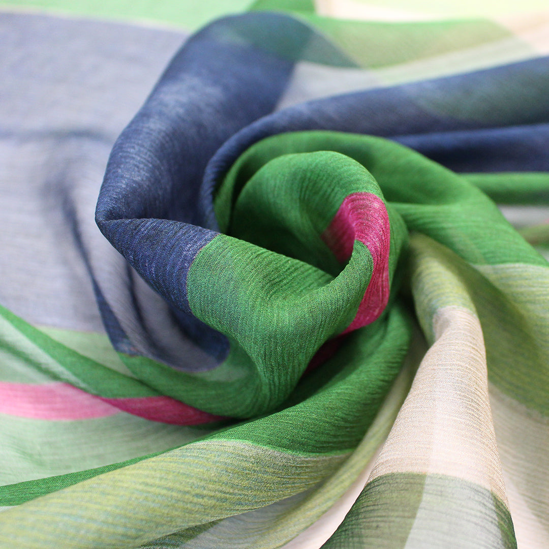 French printed stripe crinkle chiffon - green/limoncello 1.625 yds