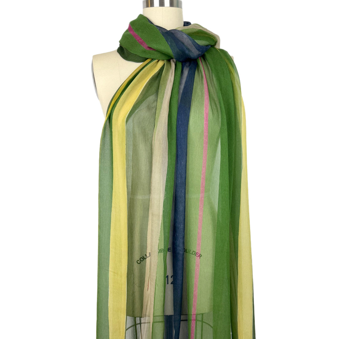French printed stripe crinkle chiffon - green/limoncello 1.625 yds