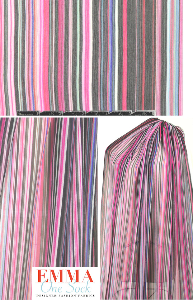 Tah@ri pink and friends stripey stretch silk chiffon