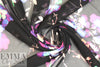 NY designer blossoms on black printed silk chiffon
