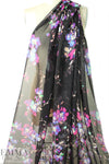 NY designer blossoms on black printed silk chiffon