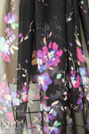 NY designer blossoms on black printed silk chiffon