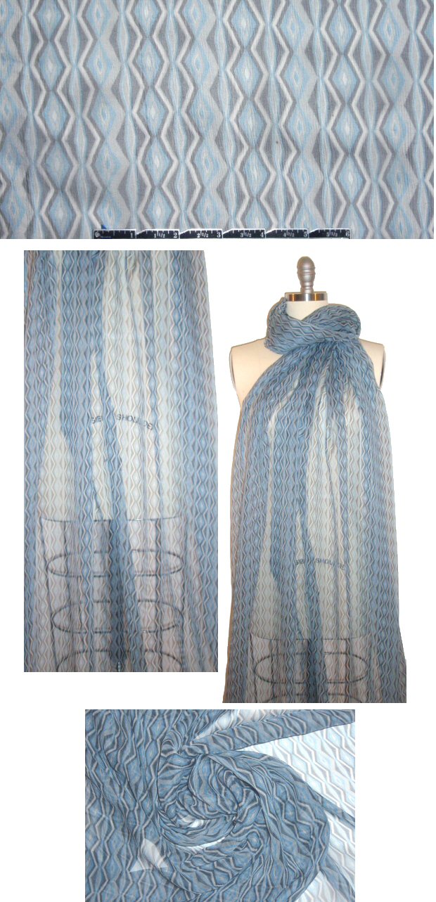 Italian blue/gray diamond graphic crinkle silk chiffon