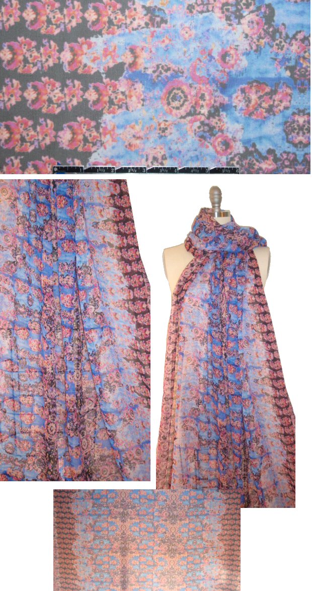 Italian flowery rorschach border print silk chiffon