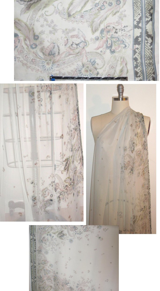 NY designer sagey floral border silk chiffon