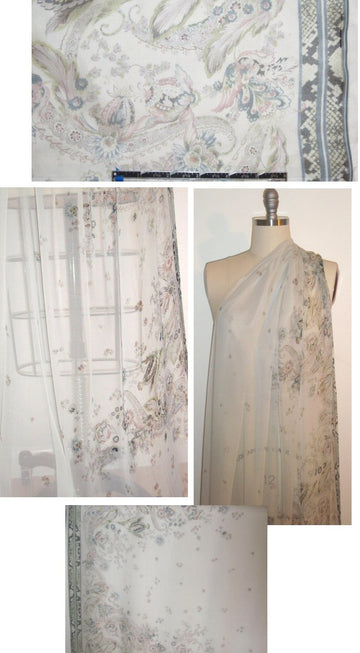 NY designer sagey floral border silk chiffon