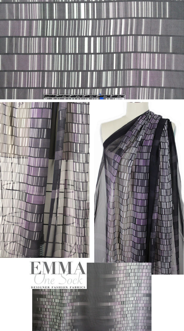 NY designer plum/gray techno print silk chiffon 1.25 yds