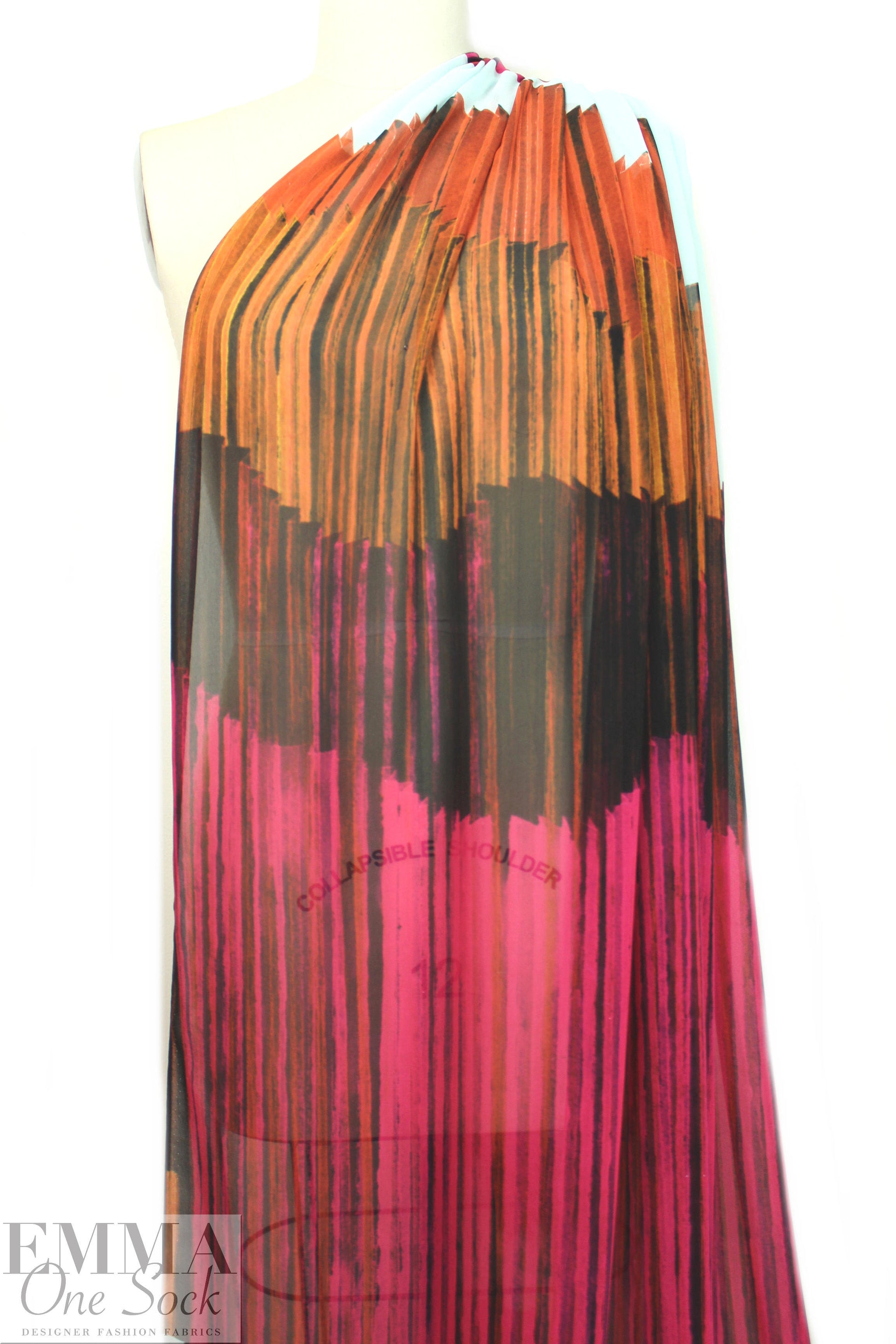 NY designer spice/magenta/indigo panel silk chiffon