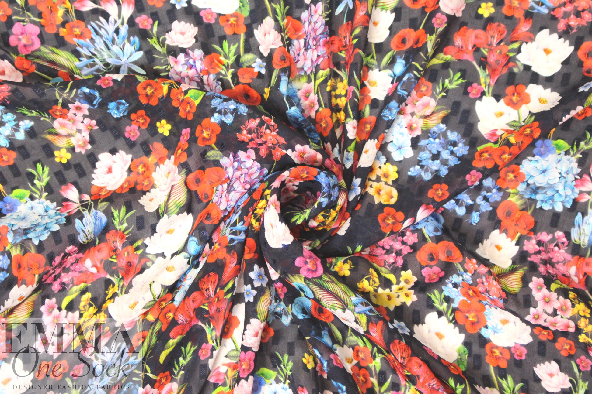 NY designer silk clipped jacquard floral voile
