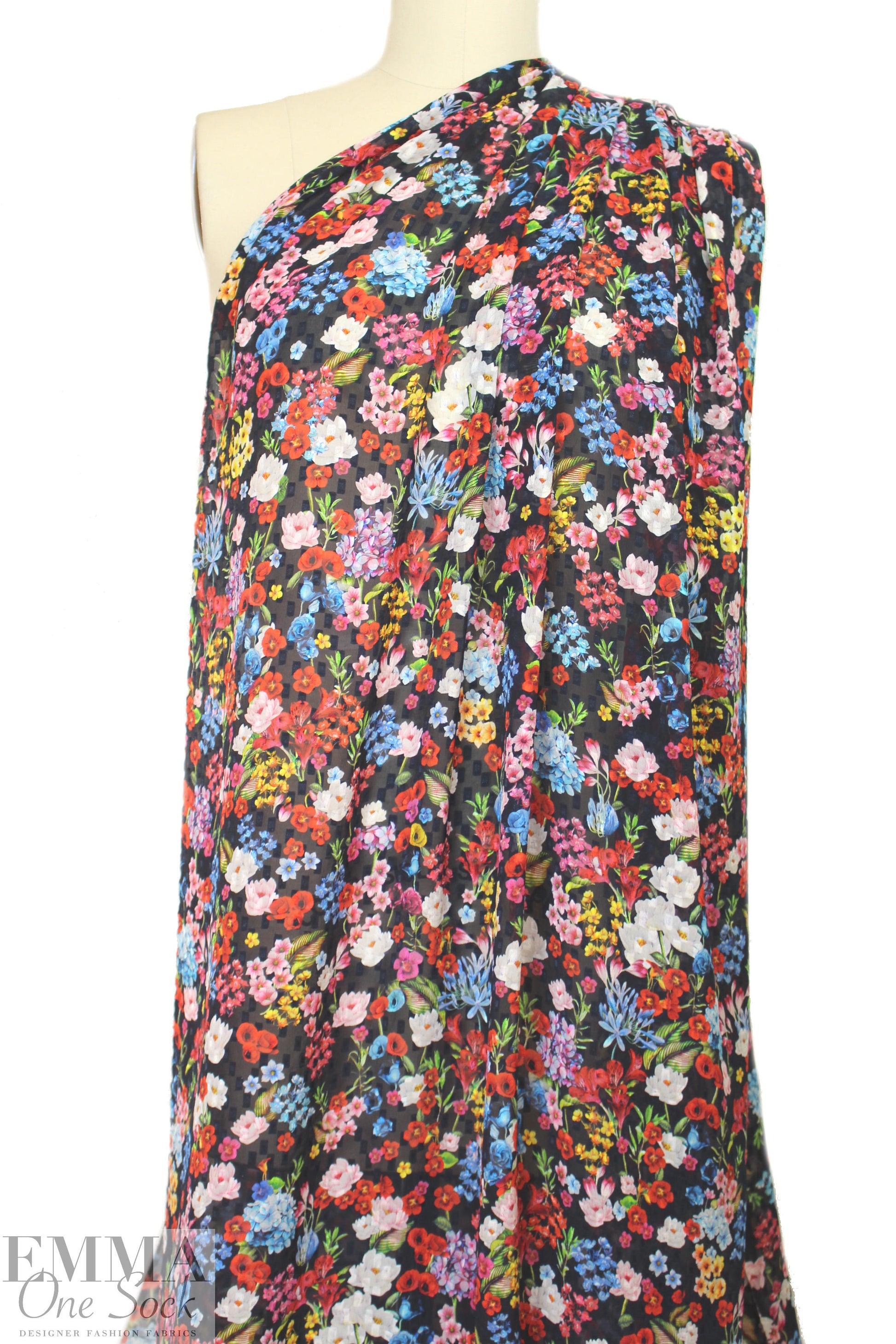 NY designer silk clipped jacquard floral voile