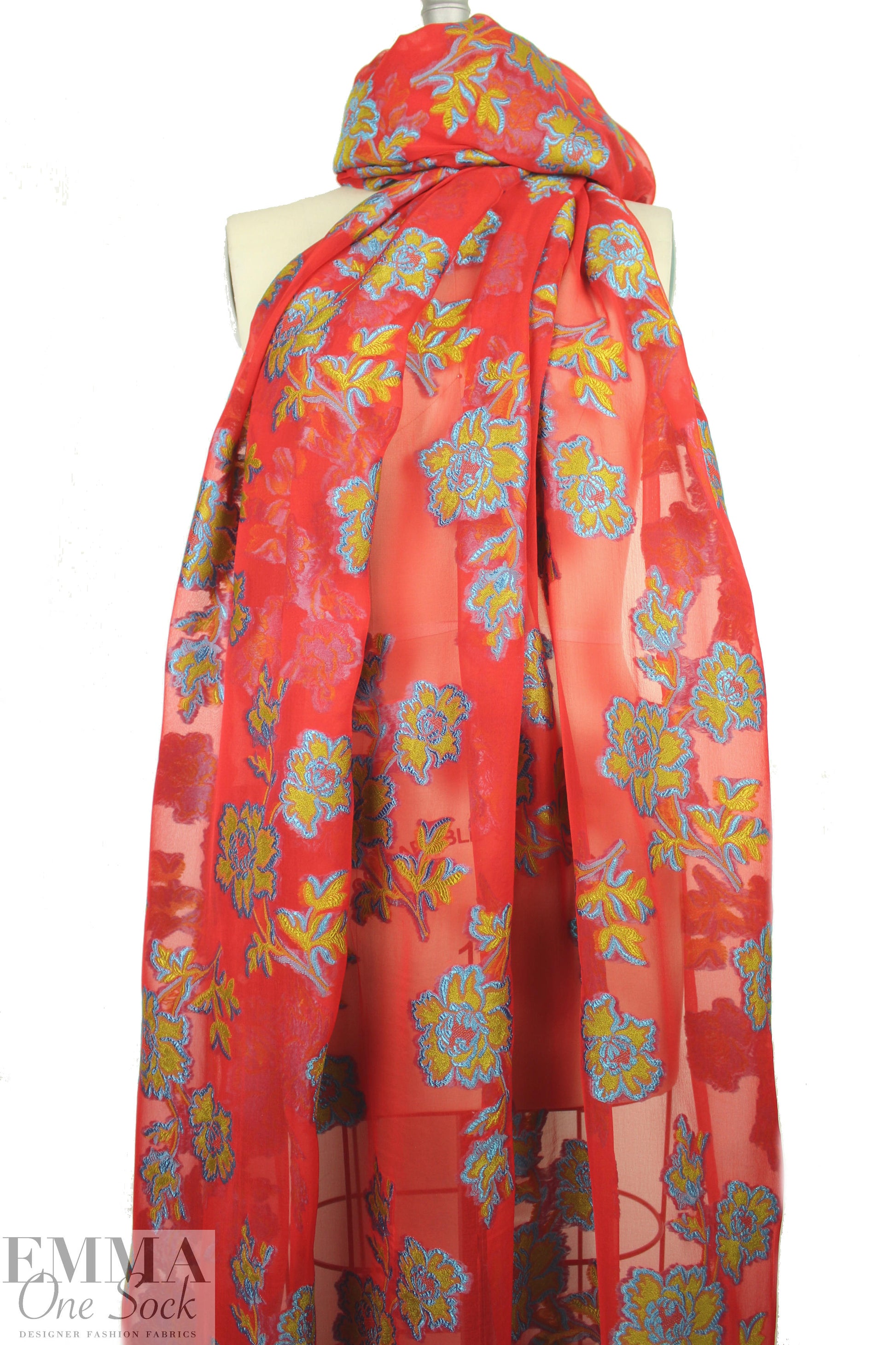 French clipped jacquard flowers design silk chiffon
