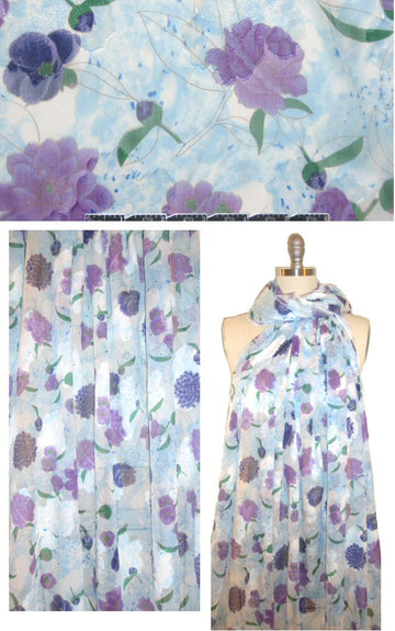 Italian clipped weave printed silk sheer - purple flowers