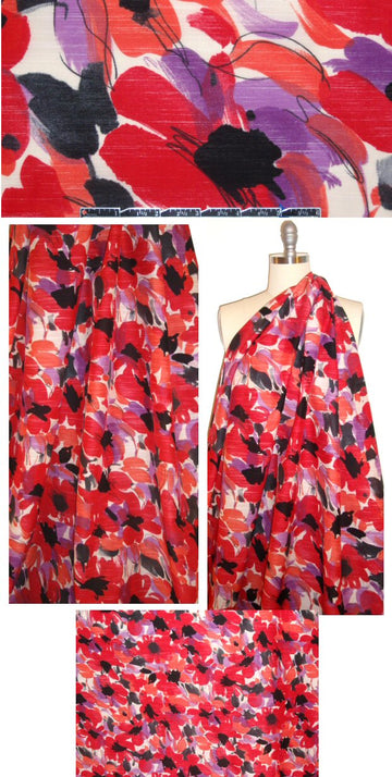 Italian red/coral/purple silk/cotton 'shantung'