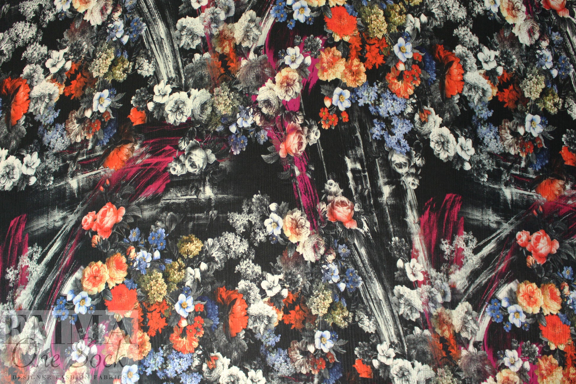 Italian textured silk/cotton voile - chiaroscuro floral 1.375 yd