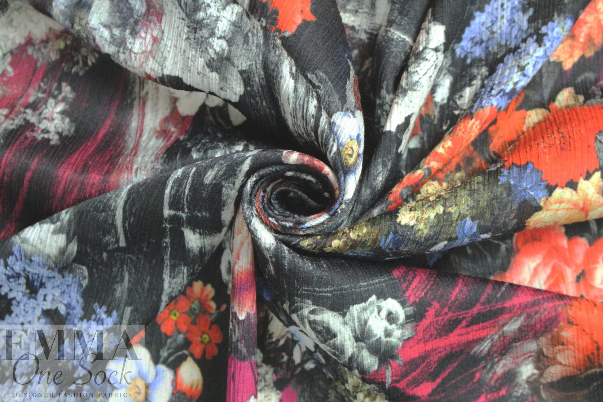 Italian textured silk/cotton voile - chiaroscuro floral 1.25 yd