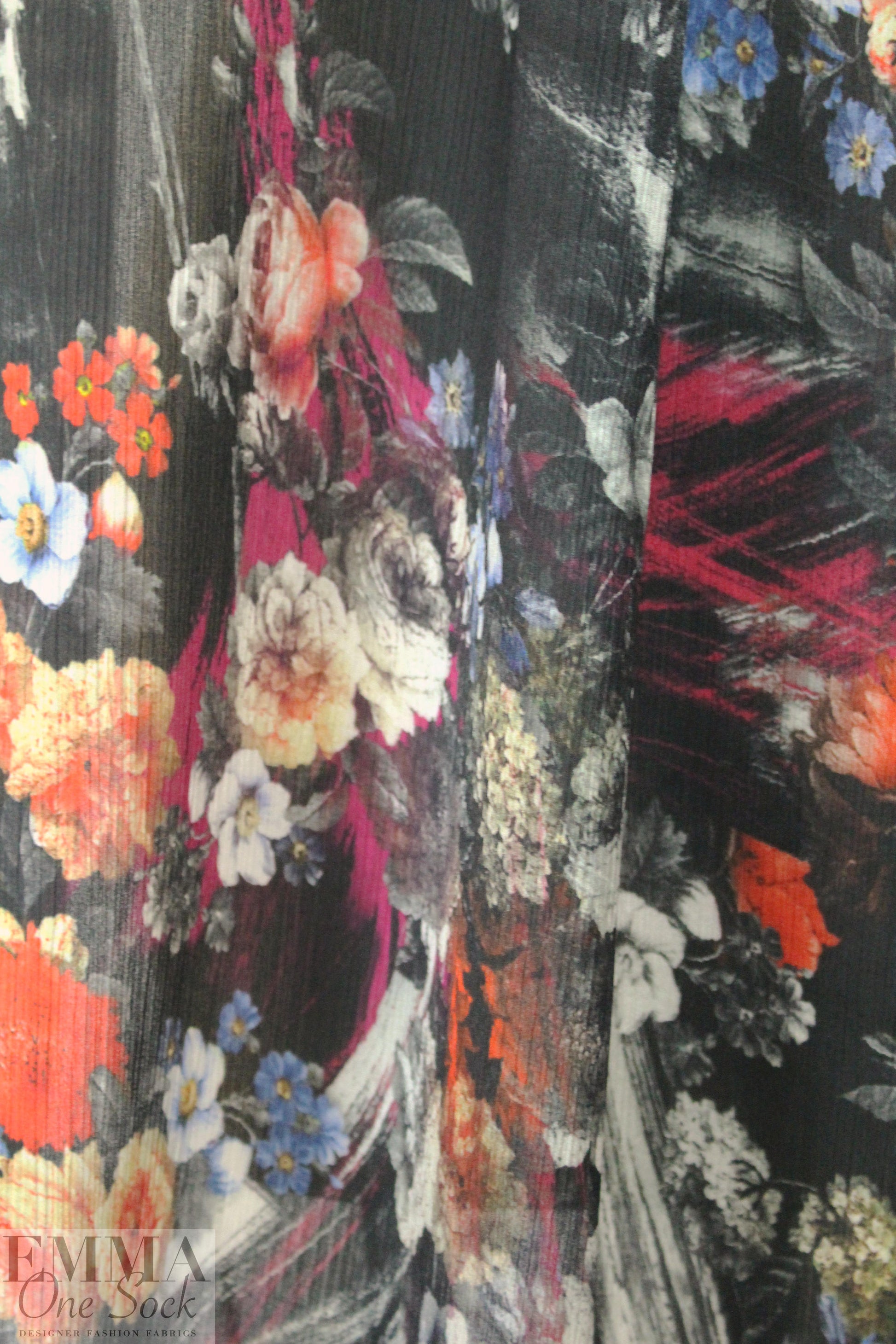 Italian textured silk/cotton voile - chiaroscuro floral 1.375 yd