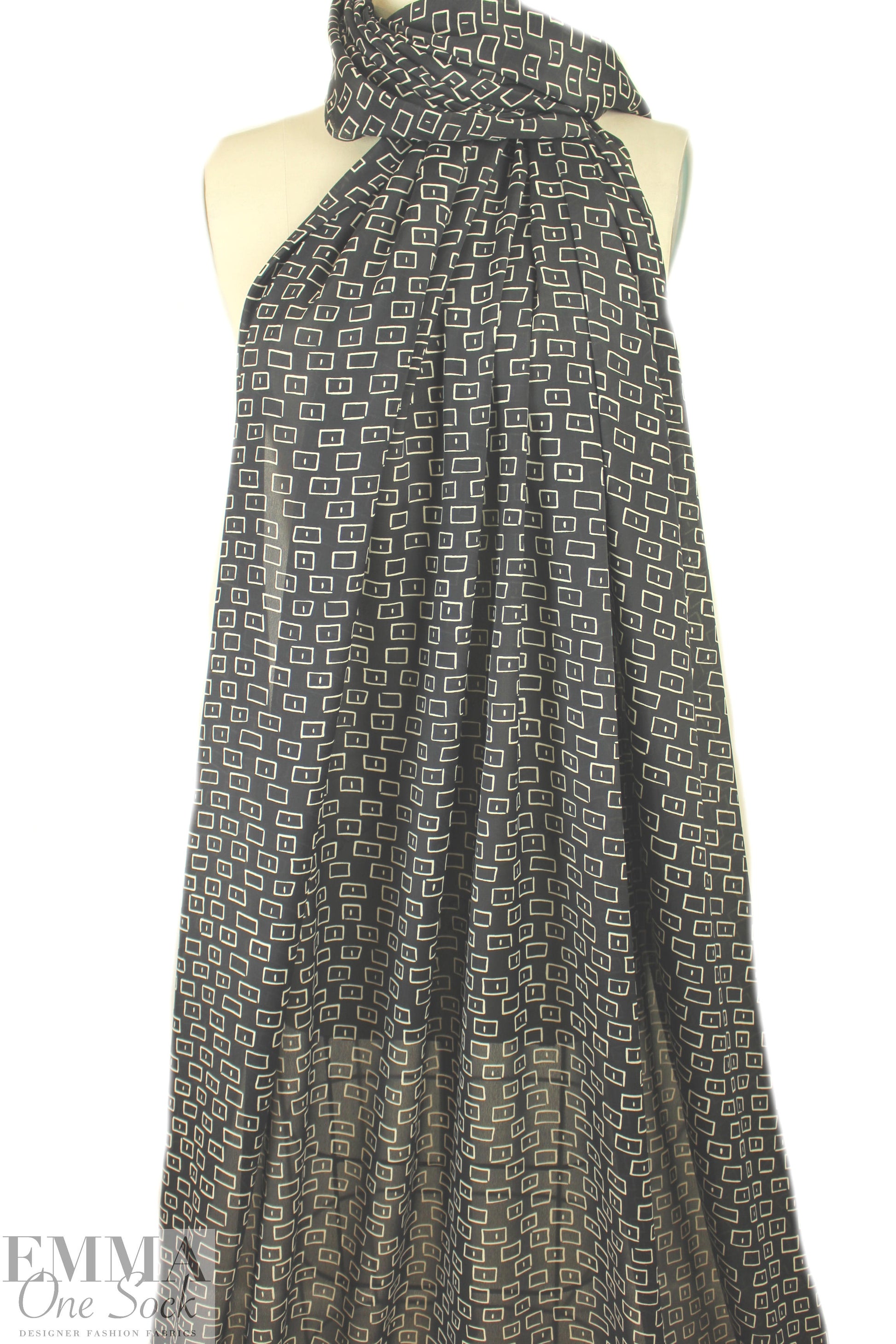 Italian silk/viscose semi-sheer woven - b/w graphic