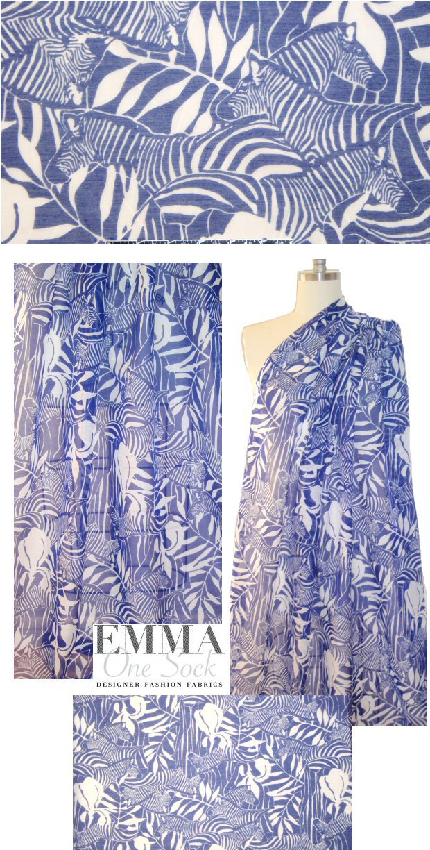 Mi11y blue/white zebras silk/cotton voile 1.3 yds