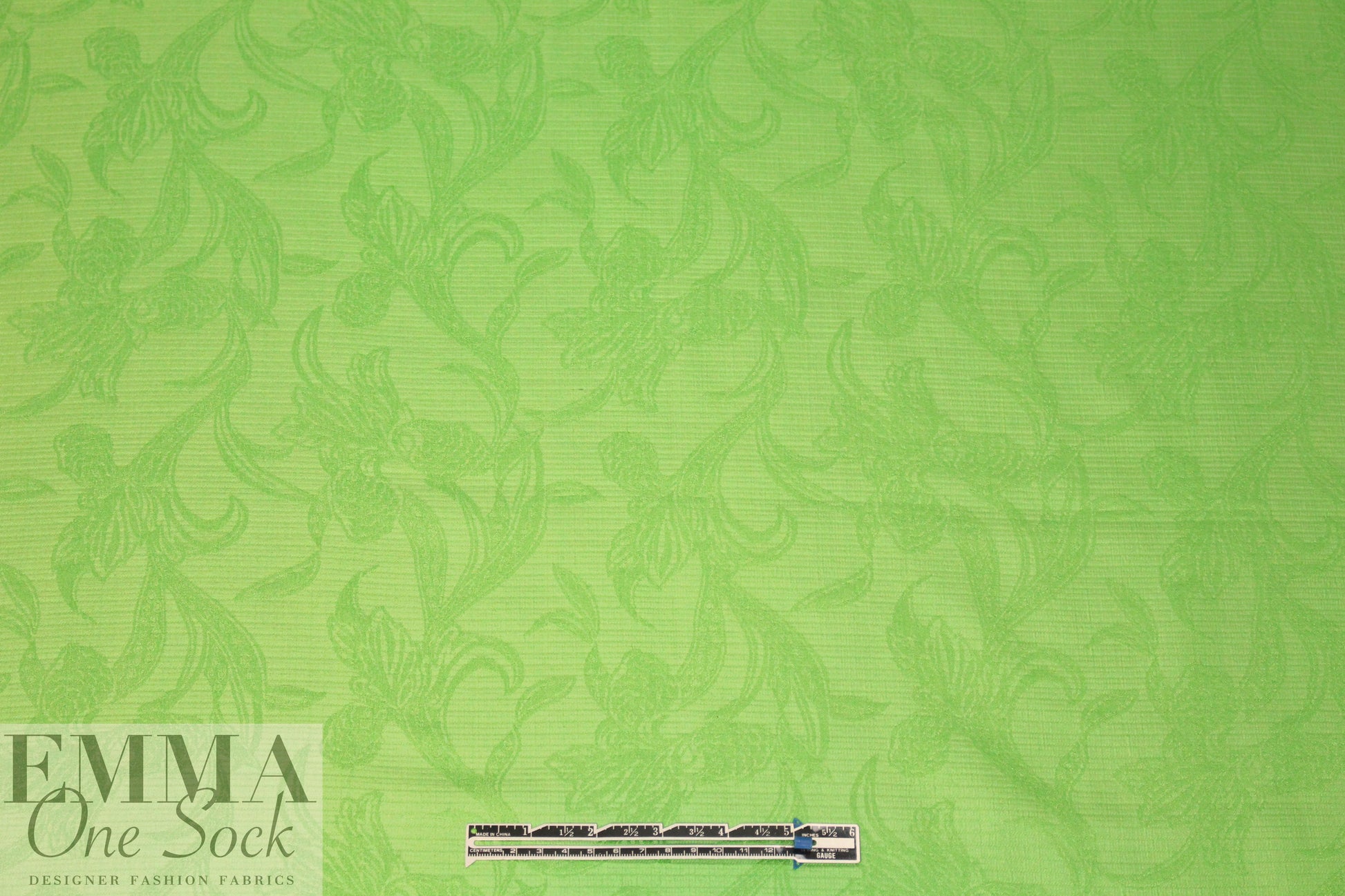Italian silk/cotton jacquard - lime floral 1.625 yd