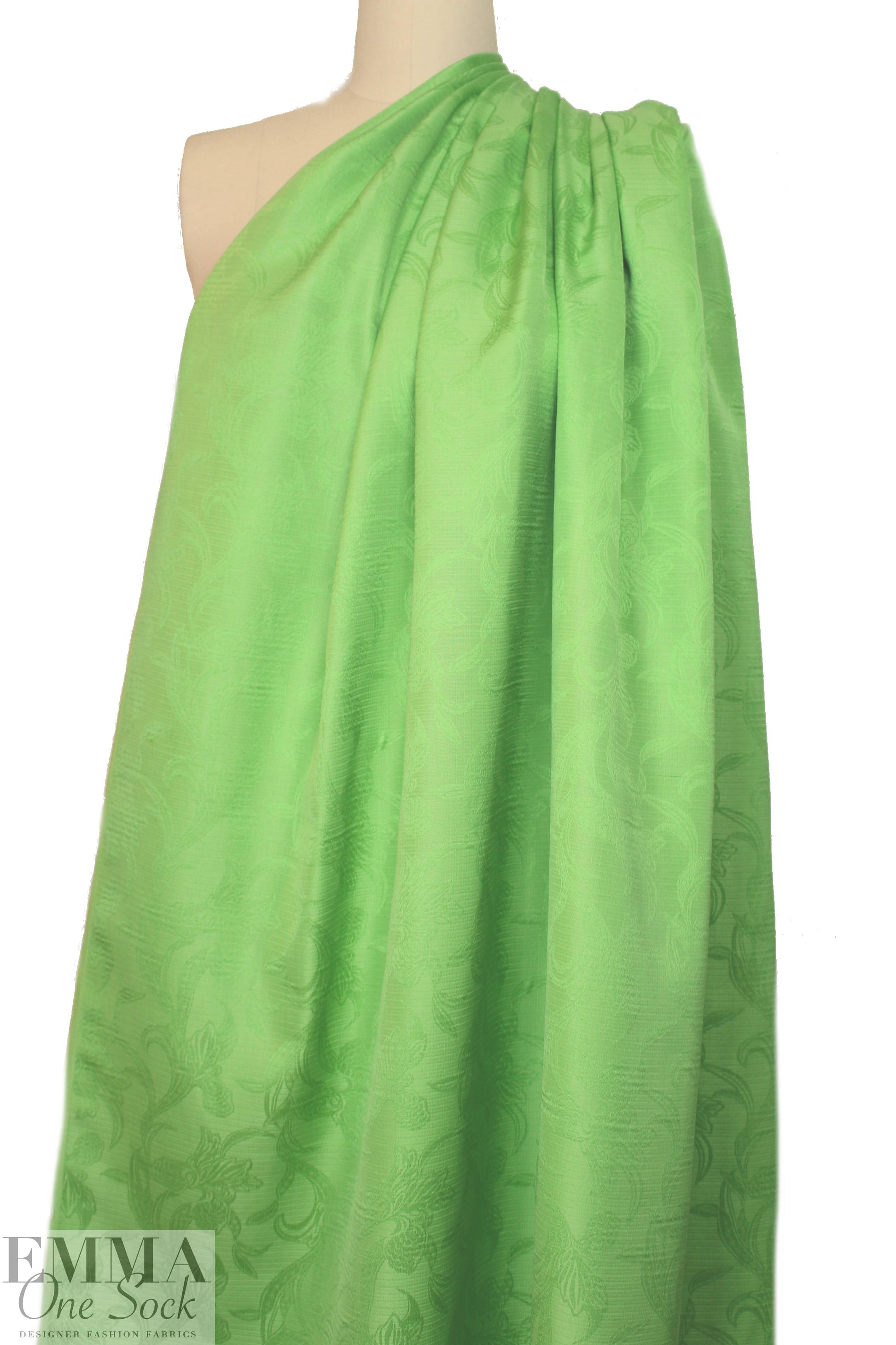 Italian silk/cotton jacquard - lime floral 1.625 yd