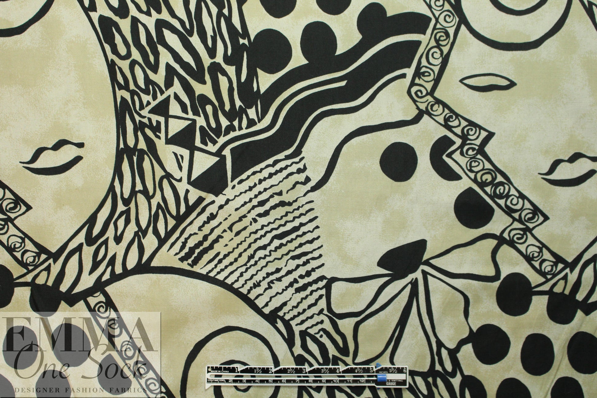NY designer deco-cubism graphic silk/cotton woven