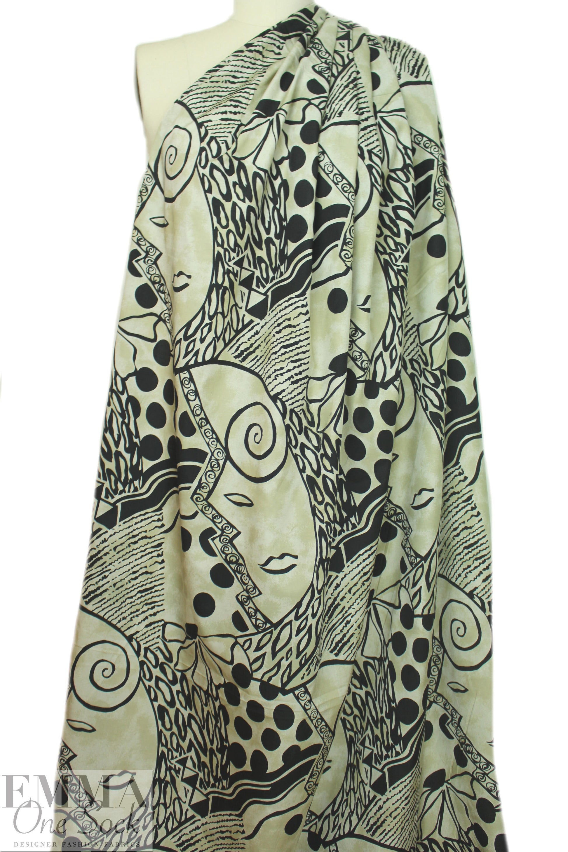 NY designer deco-cubism graphic silk/cotton woven