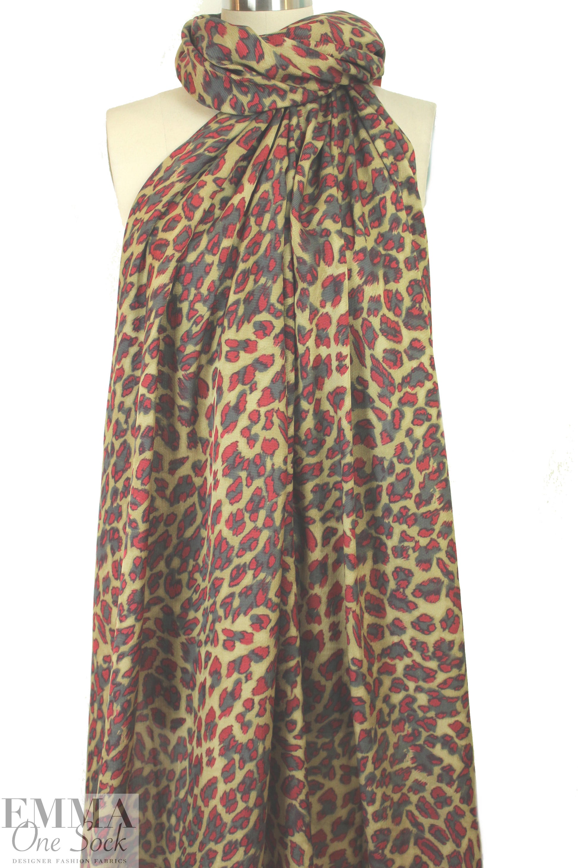 Italian red/tan/gray animal print silk/cotton voile