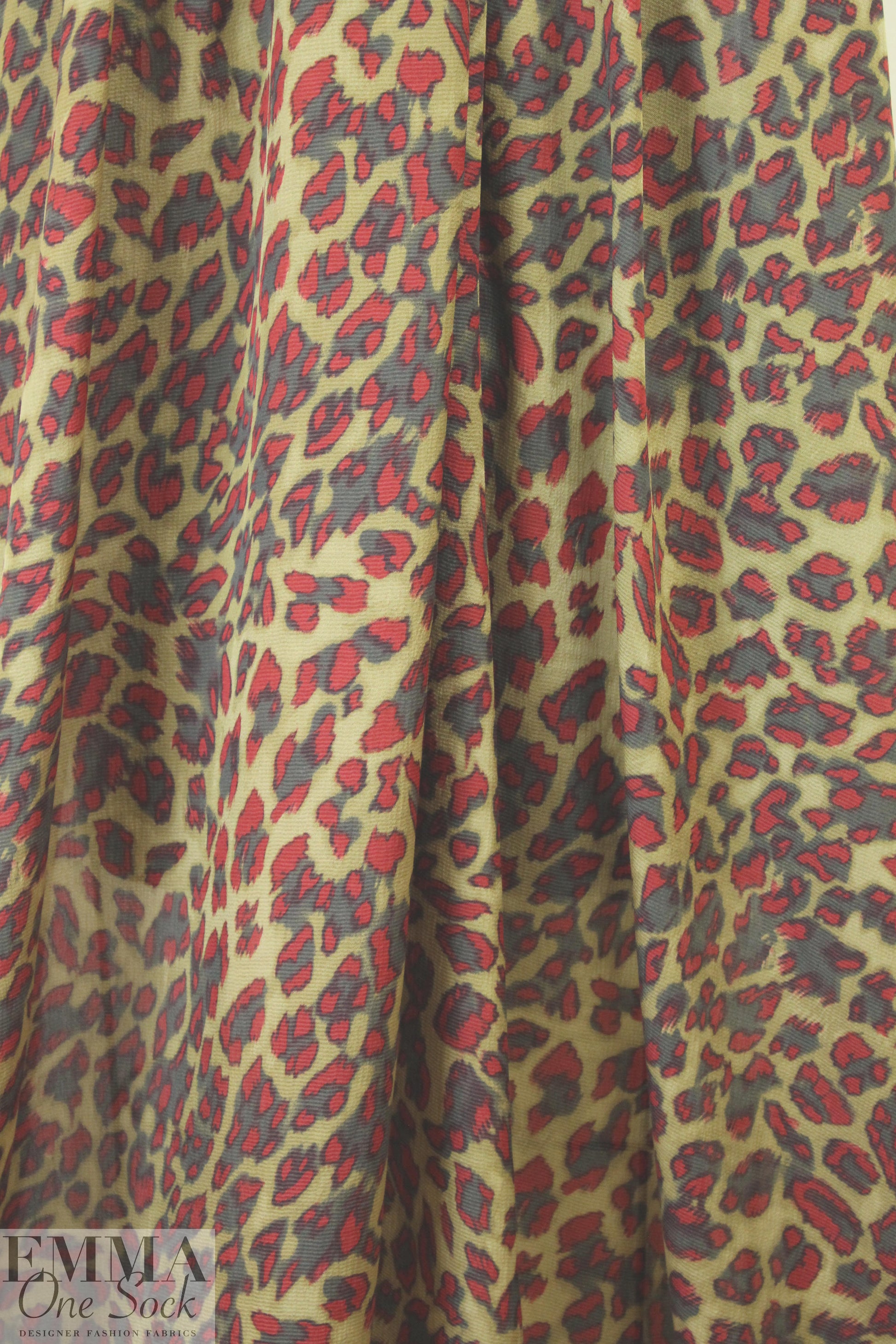 Italian red/tan/gray animal print silk/cotton voile