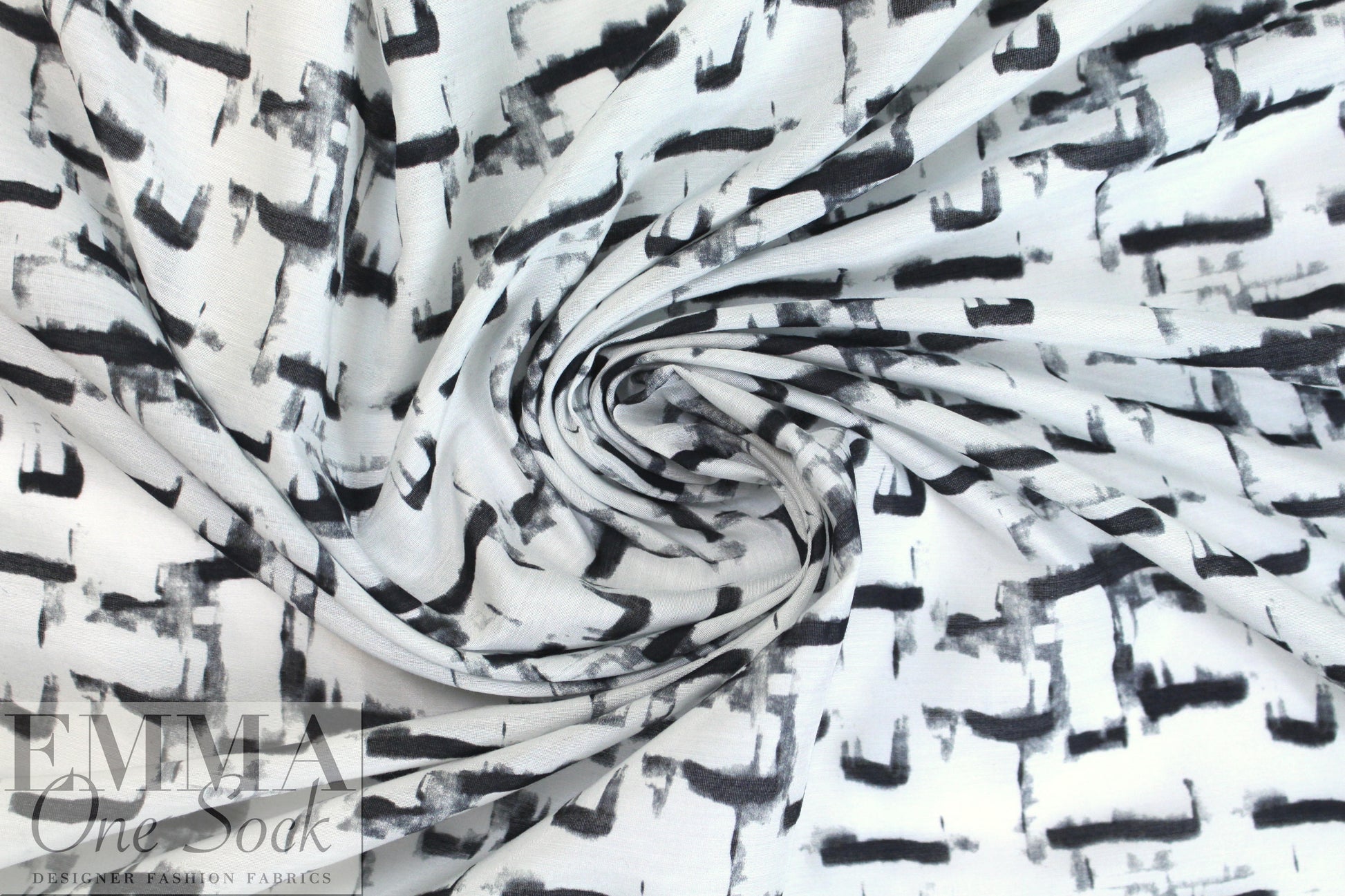 CA designer black/white inky graphic silk/cotton voile