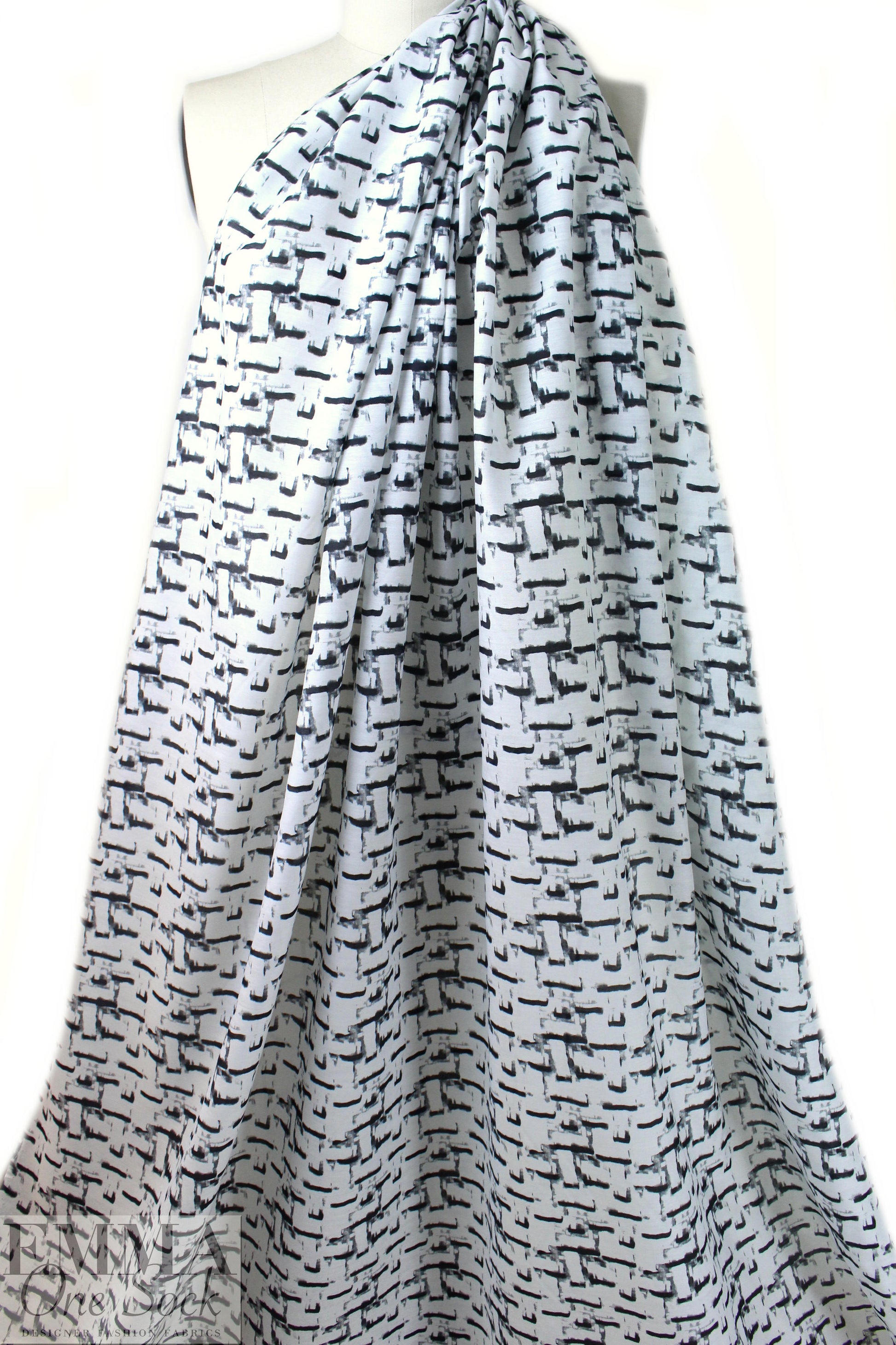 CA designer black/white inky graphic silk/cotton voile