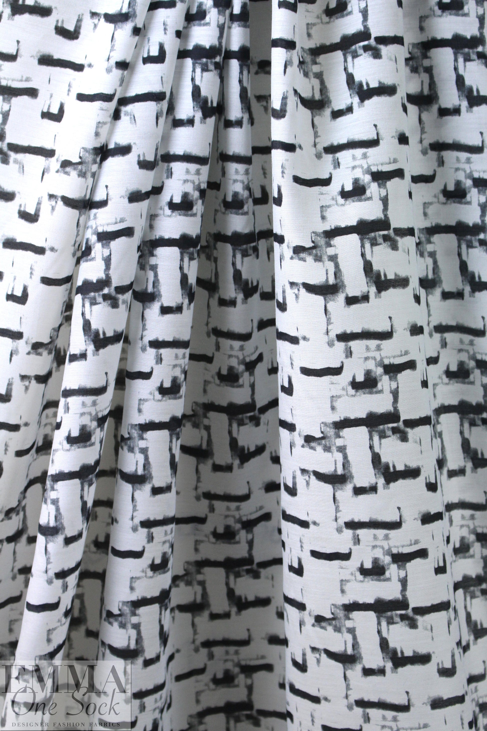 CA designer black/white inky graphic silk/cotton voile