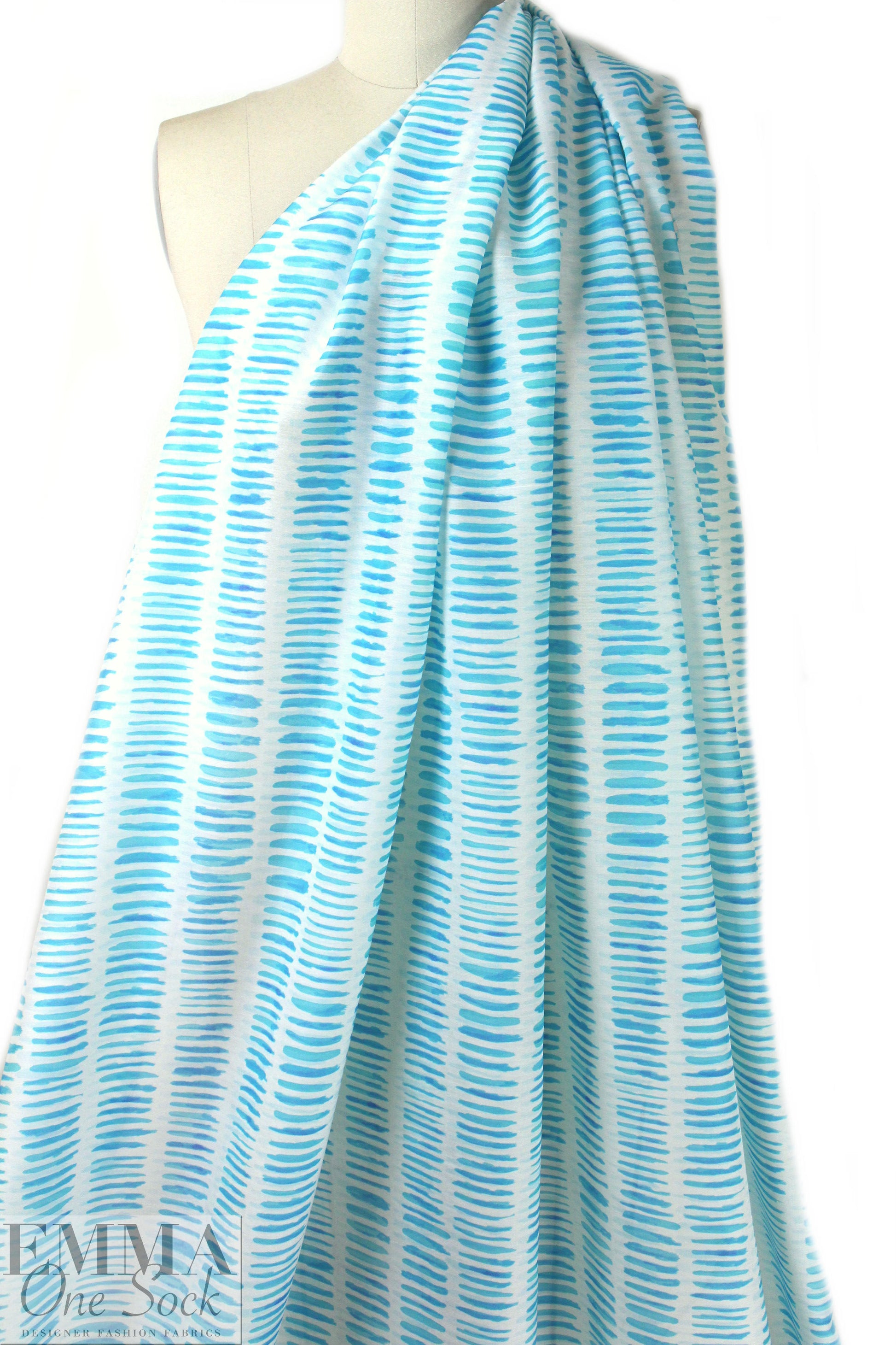 CA designer turquoise dash silk/cotton voile