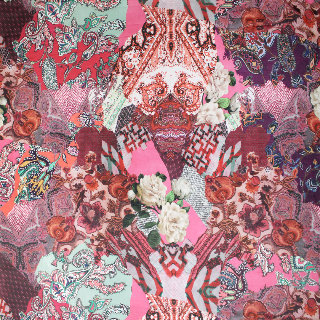 French 'floral paisley montage' cotton/silk voile 1.625 yds