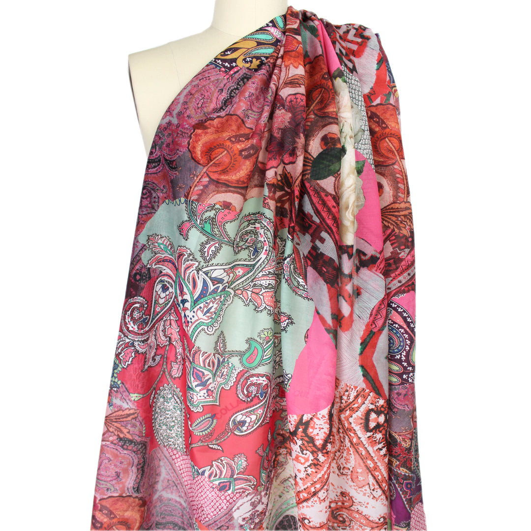 French 'floral paisley montage' cotton/silk voile 1 yard