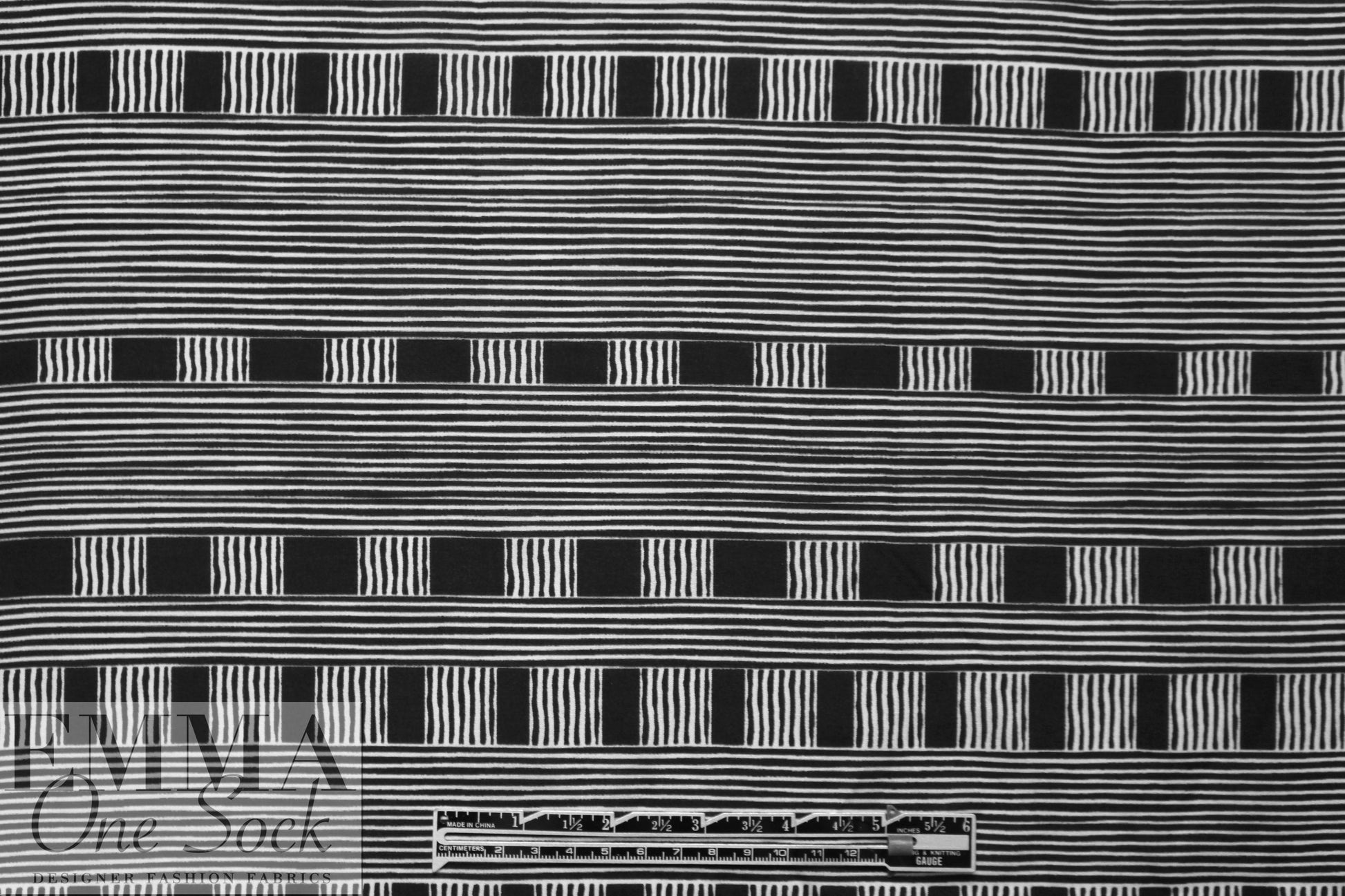 NY designer black/white linear graphic silk/cotton voile