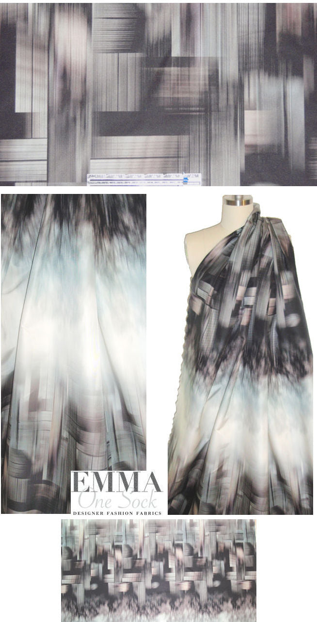 Italian edgy grid work silk/cotton panel woven