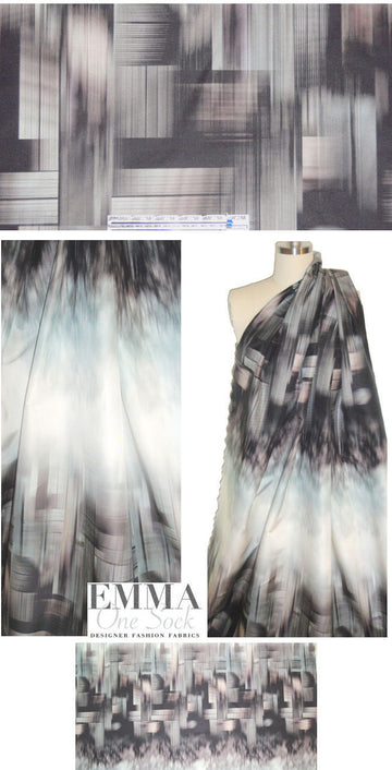 Italian edgy grid work silk/cotton panel woven