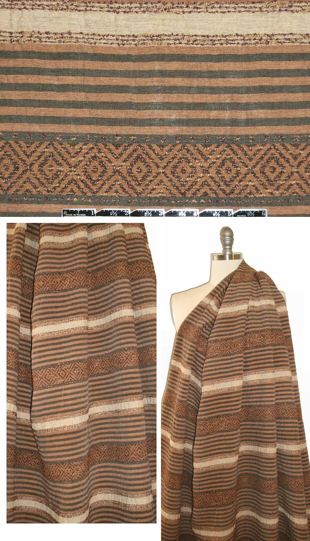 Italian visc/silk/cott earthy yarn-dye stripe woven