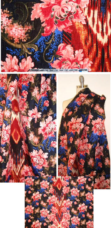 Italian wool/silk ikat floral printed damask panel
