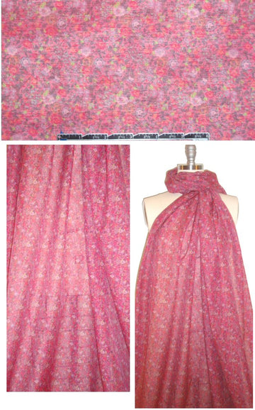 Italian rouge floral design silk/cotton voile