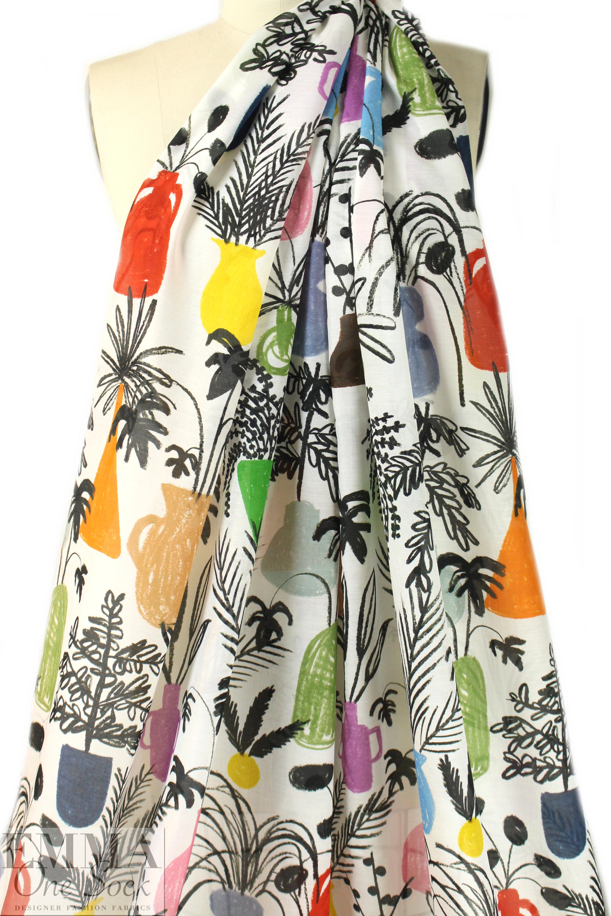 Whit 'vase collection' silk/cotton voile 2 yd