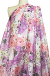 Italian coral/lavender painterly floral silk/cotton voile