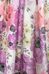 Italian coral/lavender painterly floral silk/cotton voile